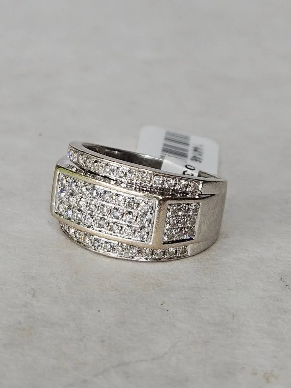 10K White Gold Pave Round Cut Diamond Wide Band Cocktail Ring 12mm Size 8
